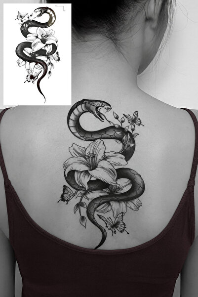 TAKIŞTIR Geçici Yılan Ve Çiçek Figürlü Dövme Tattoo