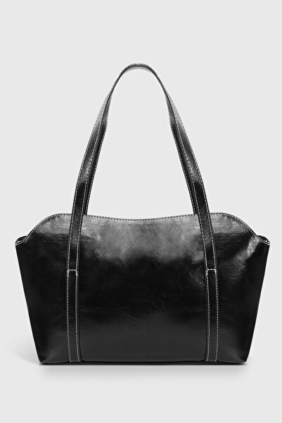 Housebags Rugan Siyah Kapaklı Bowling Omuz Çantası 270