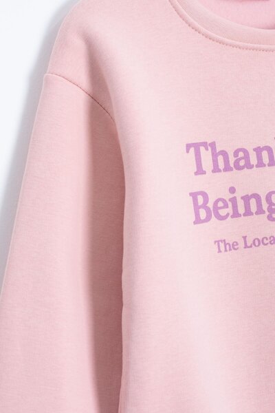 Cansın Mini Φούτερ Salmon Yaz με τύπωμα με λαιμόκοψη για κορίτσια επένδυση fleece 23258