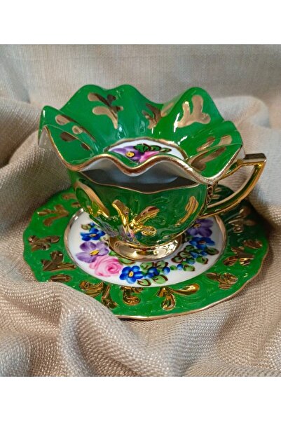 BY.RAYKA PORSELEN El Dekor Süli̇man Porcelain Hand Painted Single Person Coffee Cup Set