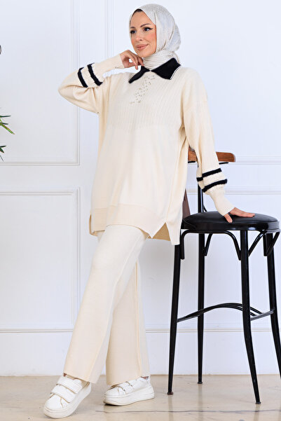 benguen Stone Embroidered Knitwear Set S1009 Stone Color