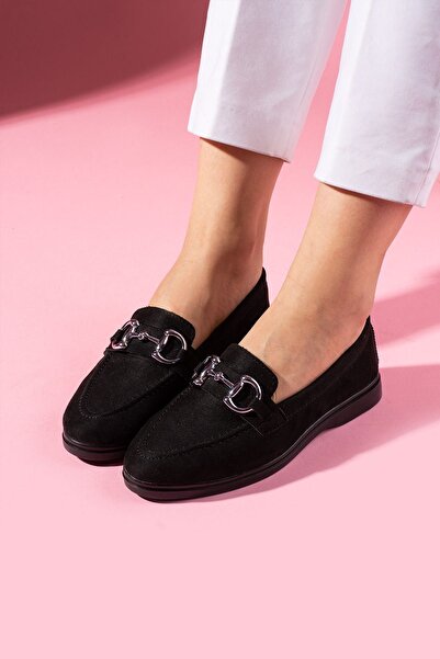 FUGA MODA حذاء لوفر بابيت كاجوال من جلد الغزال الأسود من لوفيتا