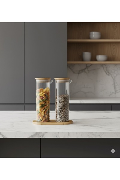 AENLINE HOME طقم وعاء زيت زجاجي ذكي من سلسلة المطبخ مع حامل خشبي وغطاء من الخ...