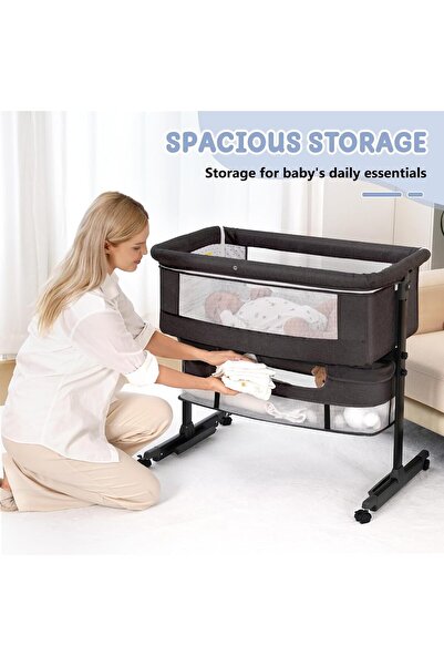 kidzera Baby Bed, 3 in 1 Baby Bedside Bed, Adjustable Height, Ventilation Mesh, Easy to Assemble and Fold