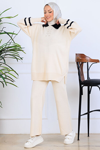 benguen Stone Embroidered Knitwear Set S1009 Stone Color