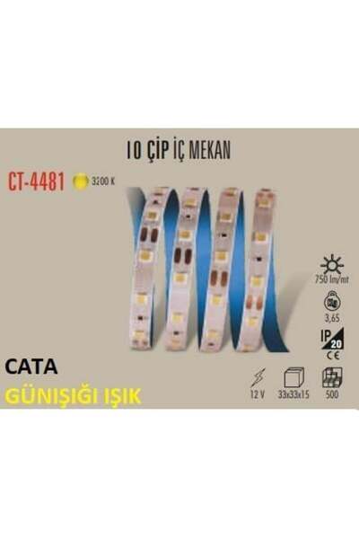 Cata CT-4481 Günışığı 10 Çipli Şerit LED İç Mekan 12V Günışığı 3200K 5MT/PAKET