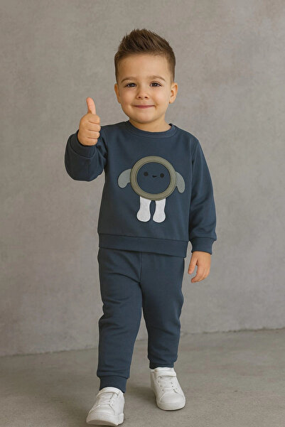 iklimix Boys' Embroidered Two-Piece Tracksuit Set 100% Cotton