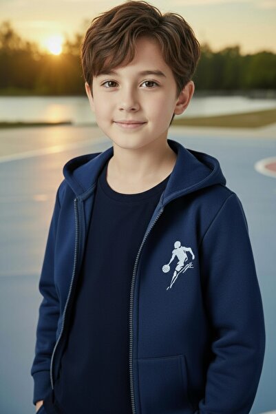 han elegant 2-компонентний спортивний костюм для хлопчиків із застібкою-блискавкою та принтом «Баскетбол»