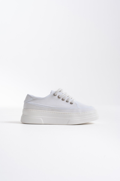 TRENDELLA Glown Women's White Linen Sneakers
