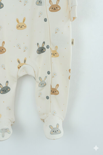 Oppland Baby Girl Romper 100% Cotton Fabric Long Sleeve Printed Booties Snap Fastener Bandana Newborn