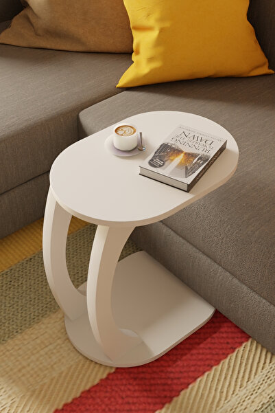 eda hacıoğlu edam bedding group Oval Beyaz C Sehpa Modern,Hareketli Tekerlekl...