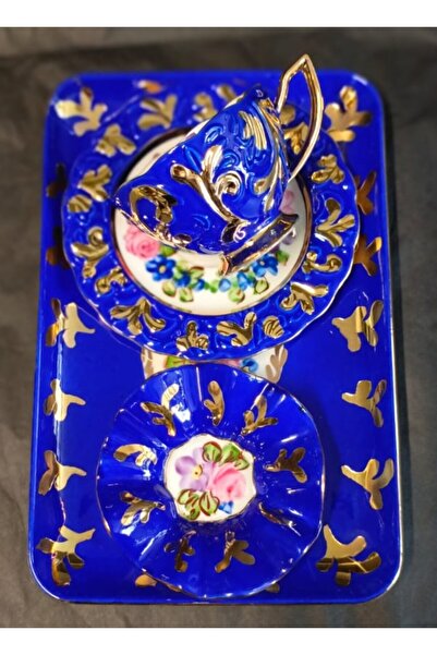 BY.RAYKA PORSELEN El Dekor Süli̇man Porcelain Hand Painted Single Person Coffee Cup Set