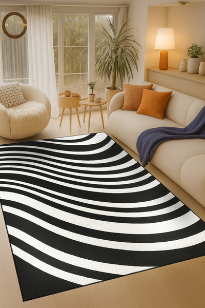 Rugs Modern Halı MOSSO Zebra Desen Dokuma Taban Vintage Dekoratif Halımosso1159