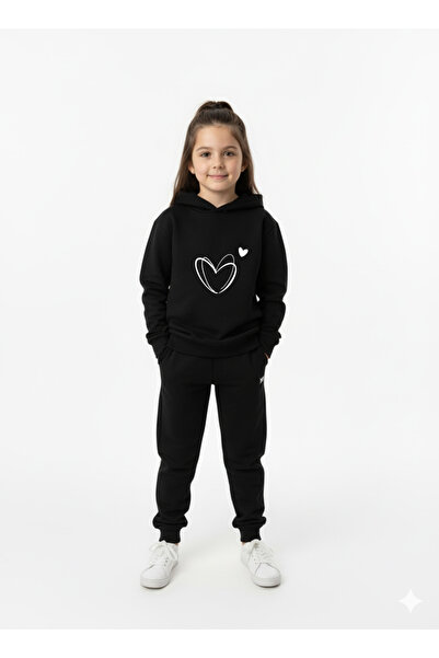 Let's Wear Kalp Printed Premium Children's Hooded Premium Compact Sweatshirt Tracksuit with Pockets and Drawstring