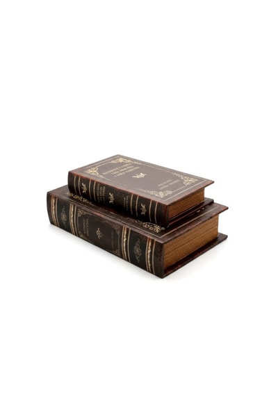 Velora Jewelry 2 Adet Ahşap Dekoratif Kitap görünümlü dışı Deri ahşap kutu, t...