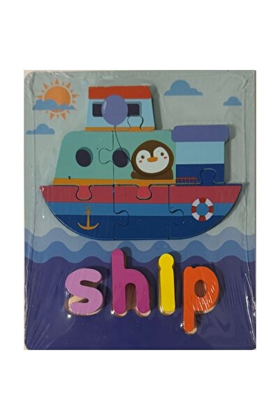 Educational Puzzle din lemn - Navă cu pinguin + litere (NAVĂ)