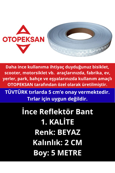 Otopeksan Reflektör Bant - Fosforlu Bant - İnce 2CM - 5 Metre Beyaz