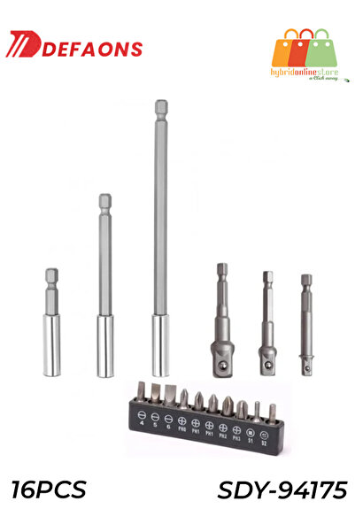 DEFAONS SDY-94175 طقم محولات ورؤوس مفكات من 16 قطعة - فولاذ CR-V 6150، عالمي للأدوات اليدوية والكهربائية