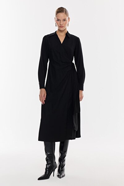 NAGRADA Kruvaze Kuşaklı Midi Elbise