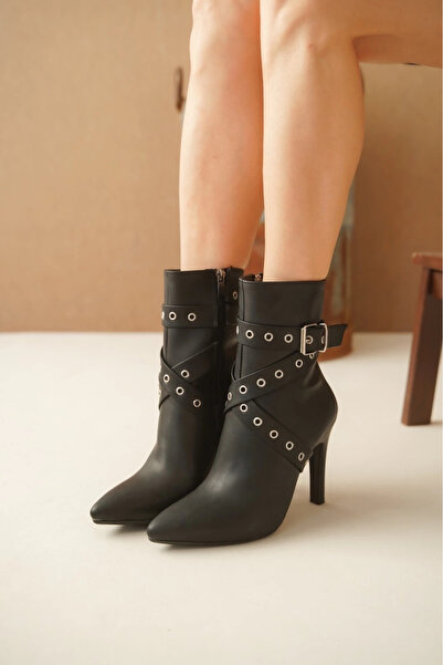 karadağsb Atye Black Leather Heeled Boots
