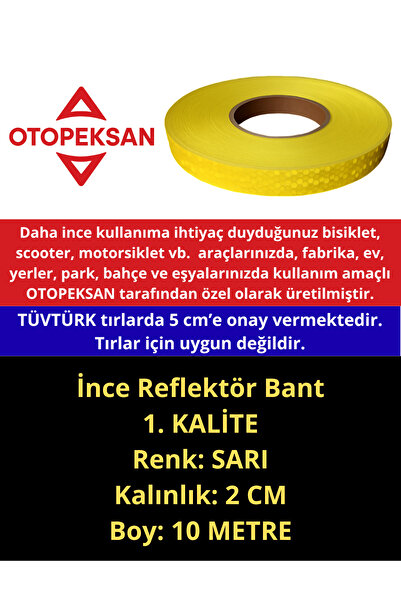 Otopeksan Reflektör Bant - Fosforlu Bant - İnce 2CM - 10 Metre Sarı