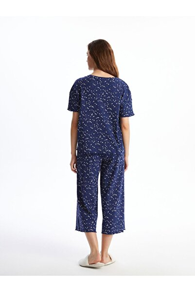 LC Waikiki LCW DREAM Bisiklet Yaka Kısa Kollu Desenli Kadın Kaprili Pijama Takımı