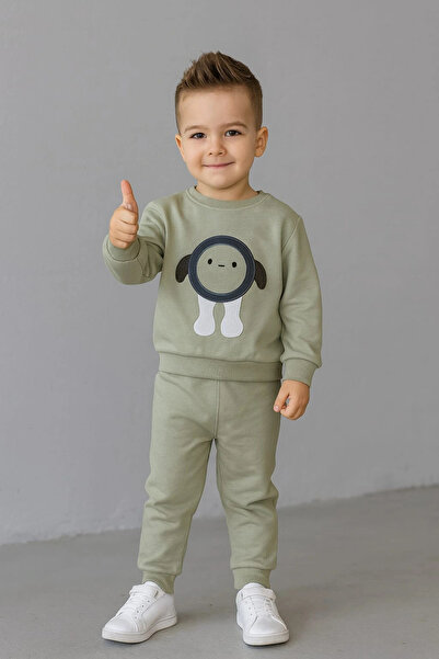 iklimix Boys' Embroidered Two-Piece Tracksuit Set 100% Cotton