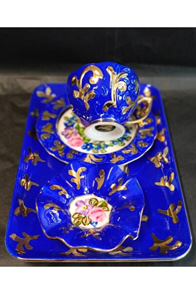 BY.RAYKA PORSELEN El Dekor Süli̇man Porcelain Hand Painted Single Person Coffee Cup Set