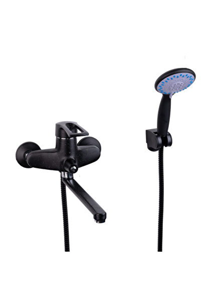 Trendy's Επιτοίχια μπαταρία μπανιέρας, μακρύ κινητό ρουξούνι, μαύρος γρανίτης