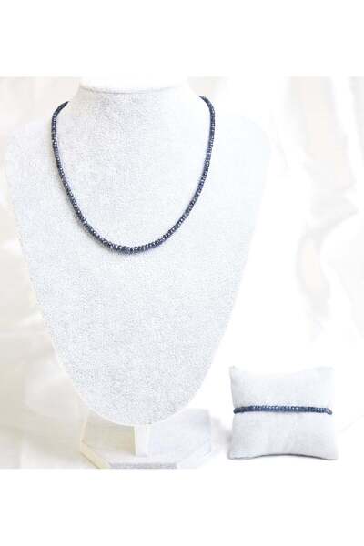 Safnaturel طقم قلادة وسوار من حجر الياقوت الطبيعي 3-4 ملم