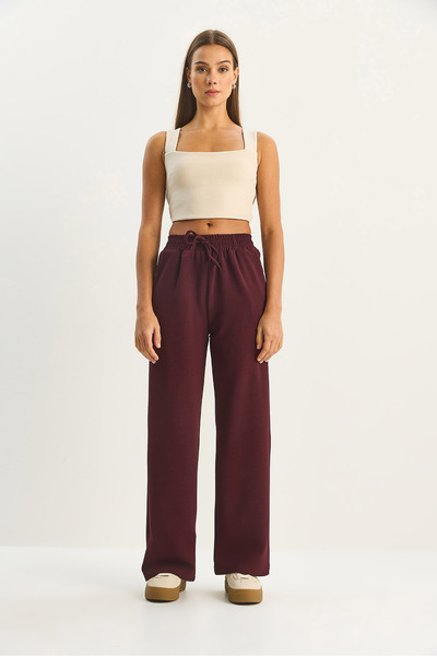 Bianco Lucci Women's High Waist Elastic Lace-Up Flowy Wide Leg Pants 1006 60283579