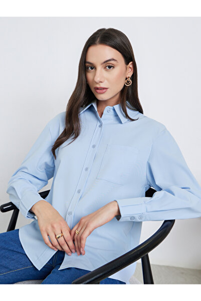 Styli Blue Women Long Sleeve Blue Shirt