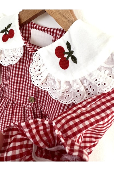 2kids2mom Kız Bebek Elbise Pötikareli Kirazlı Kırmızı Doğum Günü Parti Düğün Özel Gün Kız Çocuk Günlük Elbise