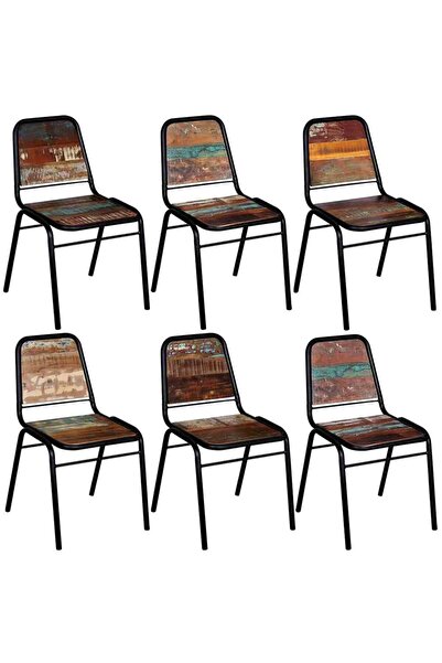 vidaxl كراسي طعام 6 قطع من الخشب الصلب المعاد تدويره