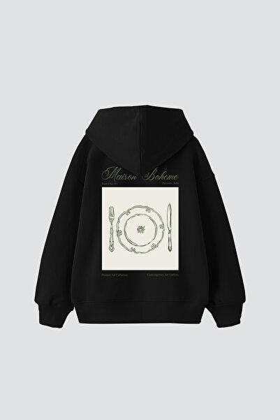 Bak Moda Maison Boheme unisex crna majica sa kapuljačom sa printom, veće veli...