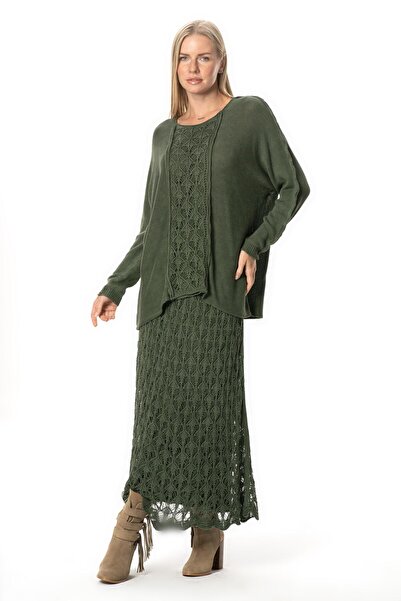 Eliş Şile Bezi Long Sleeve Elvan Autumn and Winter Knitwear Blouse Khaki Hk