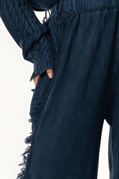 Eliş Şile Bezi Elastic Waist Aylin Autumn and Winter Long Pocket Knitwear Trousers Navy Blue Lcvt