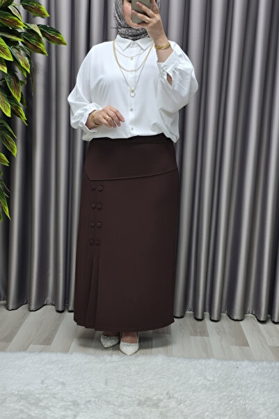 Elmas Tesettür Γυναικεία Ρούχα Μεγάλου Μεγέθους Φούστα με κουμπιά Suna