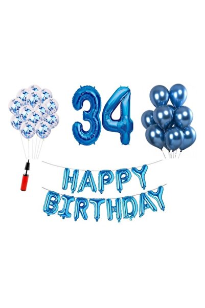 OEM Σετ μπαλονιών «Happy Birthday» 36 τεμαχίων, 34 χρόνια, αριθμοί από αλουμι...