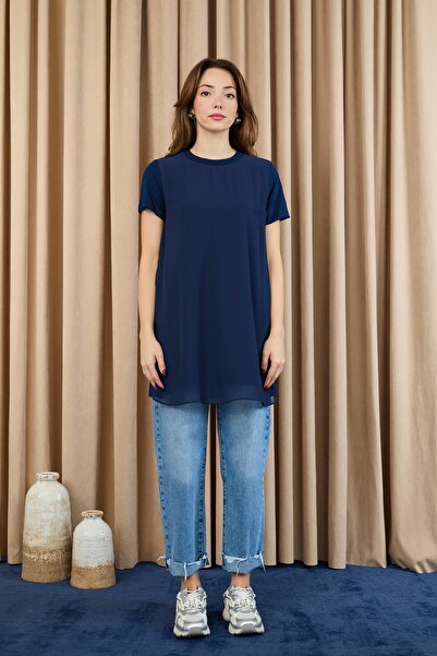 Puane Women's Basic Long T-Shirt -10271Tun - Navy Blue