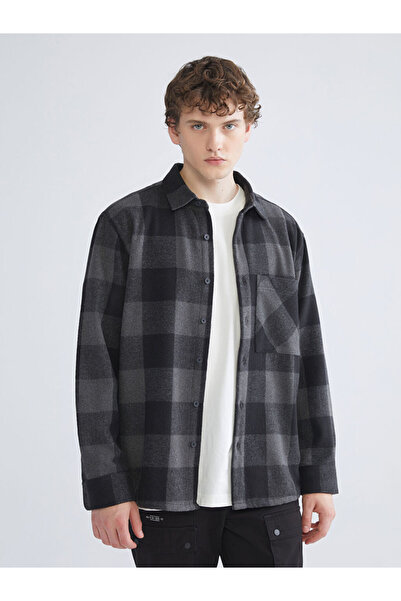 LC Waikiki Black Comfortable Fit Plaid Wool Blend Men's Lumberjack Shirt Jacket