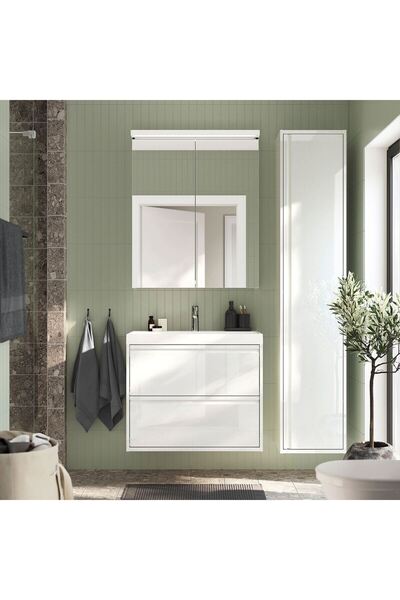 hobiurun Banyo boy dolabı, parlak cila beyaz, 40x35x195 cm