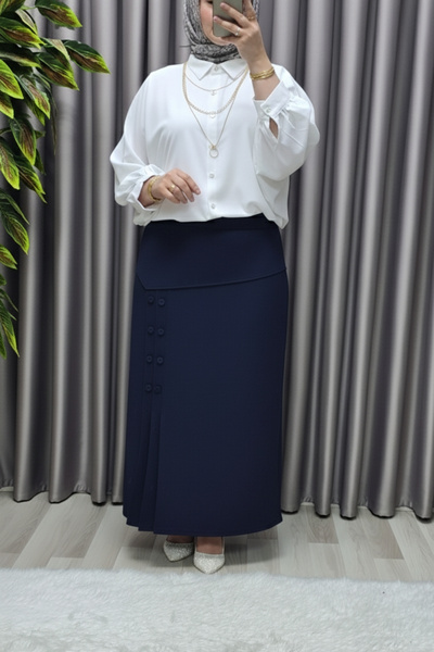 Elmas Tesettür Γυναικεία Ρούχα Μεγάλου Μεγέθους Φούστα με κουμπιά Suna