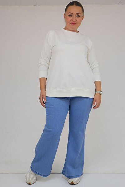 Eslina 9137-19 Plus Size Elastic Waist Flared Jeans - Light Blue