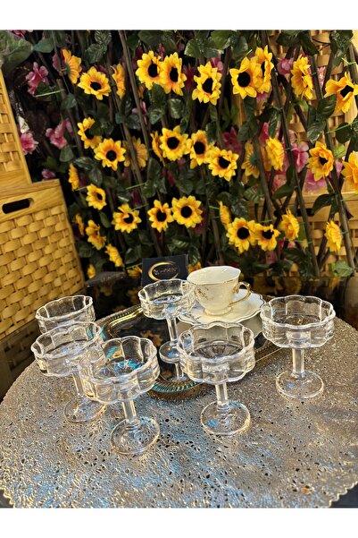 ARS HOME DEKOR 6 Parça Ayaklı Manolya Cam Lokumluk, Sunumluk, Kahve yanı Deko...