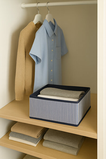 PH Prendi Home Органайзер для шафи та шафи, багатофункціональна коробка для зберігання з синіми смужками 28x28x13 см