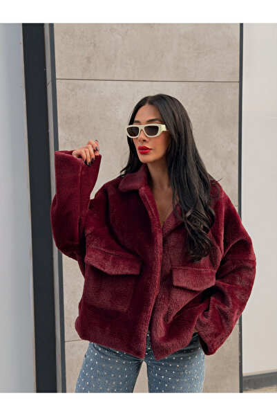 Myra Cepli Alpaka Kürk Kısa Kaban-Bordo