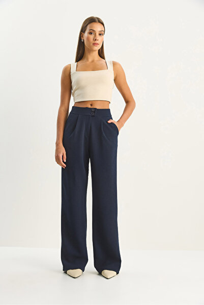 Bianco Lucci Жіночі брюки Palazzo з високою талією та двома ґудзиками 1014 60283577