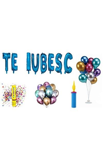 OEM Set de baloane „Te iubesc”, decor tort cadou, 69 buc, albastru