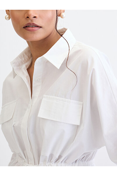 Femmella By Styli White Poplin Dual Patch Pocket Shirt